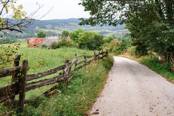 Fototapeta na wymiar Road through traditional village in Serbia