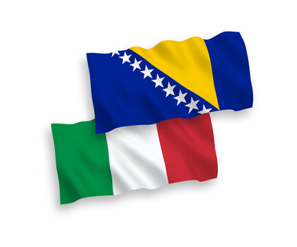 Flags of Italy and Bosnia and Herzegovina on a white background