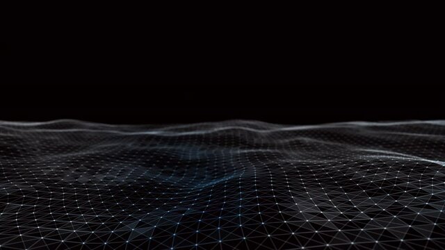 4k abstract Digital blue Wave of particles dance motion on wave and light.Futuristic dots background with a dynamic wave.Big data.Cyber or technology background.Quantum finance.