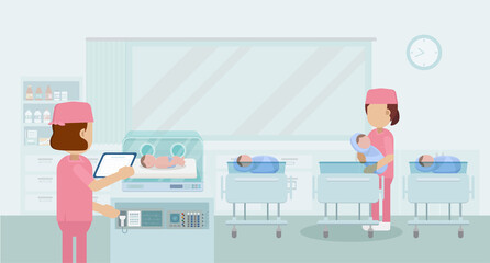 Maternity ward with newborn baby - obrazy, fototapety, plakaty