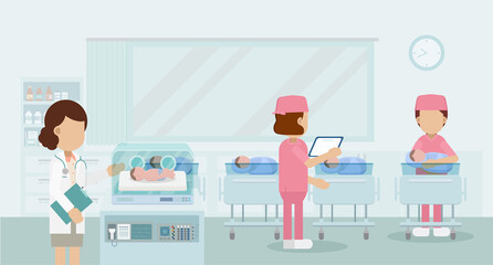 Naklejka na ściany i meble Maternity ward with newborn baby