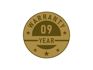 09 years warranty golden badges isolated on white background. Warranty label