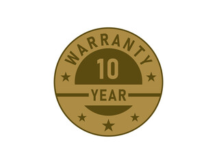 10 years warranty golden badges isolated on white background. Warranty label