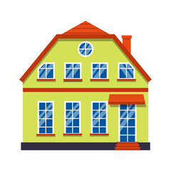 Single cartoon house colorful architecture Amsterdam. Closeup graphic icon townhouse, european style. Flat urban building tall town and suburban home cottage. Isolated on white vector illustration