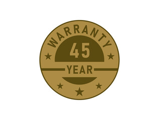 45 years warranty golden badges isolated on white background. Warranty label