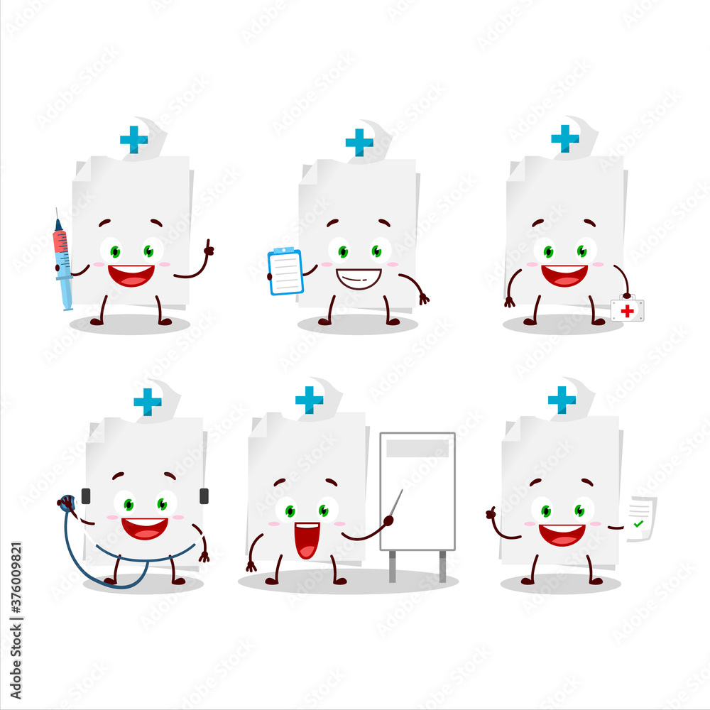 Wall mural doctor profession emoticon with blank sheet of paper cartoon character