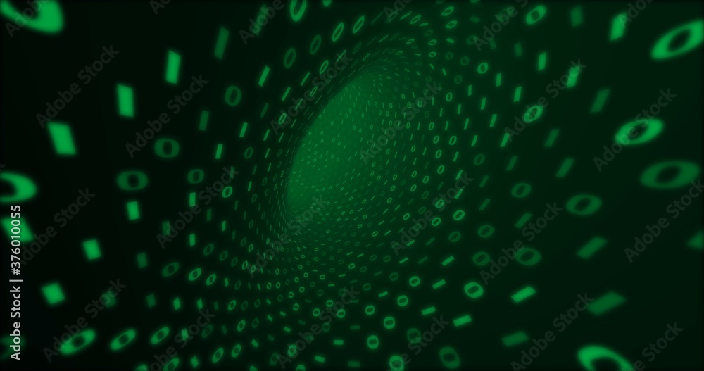 Poster neon digital green binary tunnel. seamless background for network, big data, data center, digital ev