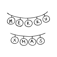 Hand drawn garland doodle Merry Xmas