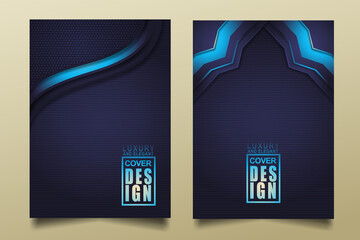 Set cover design template with Luxury and elegant flow lines overlap layers ornament and realistic texture on dark background