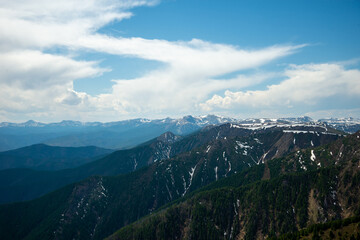 Mountain landscapes in the Khamar-Daban mountains.Spring in the mountains of Khamar-Daban, Eastern Siberia, Irkutsk region.