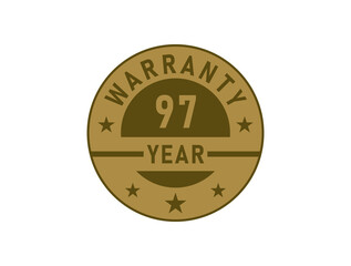 97 years warranty golden badges isolated on white background. Warranty label
