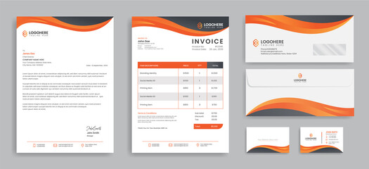 Modern abstract orange corporate identity branding stationery theme design template
