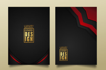 Set cover design template with Luxury and elegant flow lines overlap layers ornament and realistic texture on dark background
