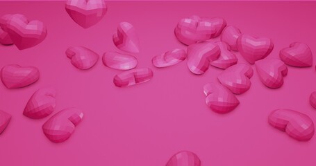 Obraz na płótnie Canvas Pink cute falling polygonal hearts. Valentines Day. event background. 3D rendering 3D illustration