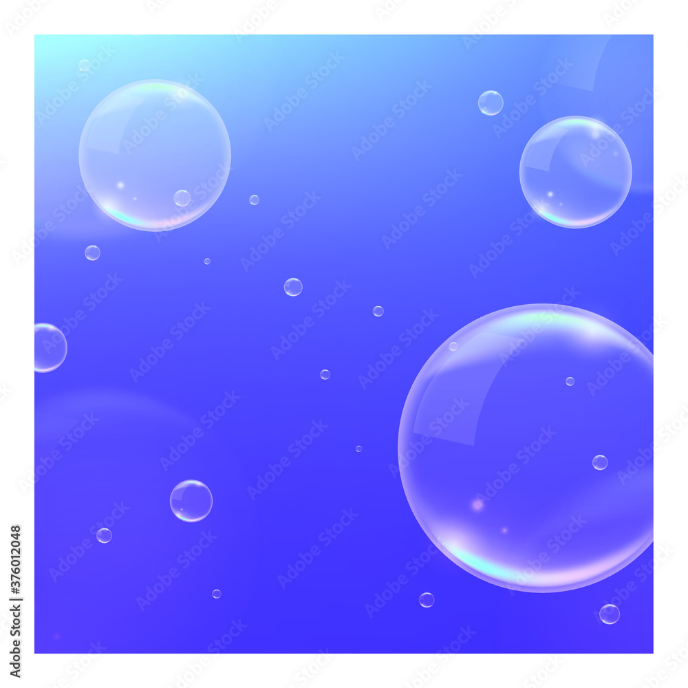 Poster 3d realistic blue background with bubbles . isolated vector elements