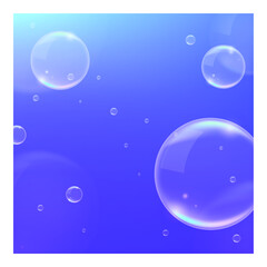 3D Realistic Blue Background with  Bubbles . Isolated Vector Elements