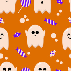 Halloween Pattern. Vector seamless pattern with sweets, ghosts.