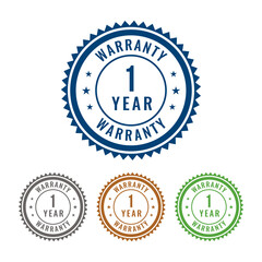 Youthful 1 Year Warranty 4 Colored Seal, Stamp, Badge, Sign isolated on white background. Vector badge 