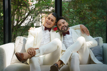 lgbt gay bride and groom in wedding ceremony