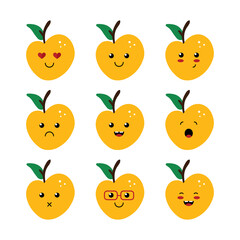 Set, collection of cute vector cartoon yellow apple characters, emoji isolated on white background.
