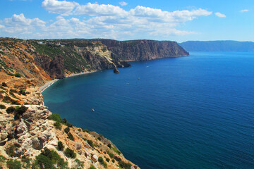 Landscape of the rocky sea coast. Cape Fiolent. Black sea. Crimea