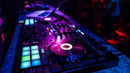Obraz na płótnie Canvas DJ mixer controller Board for mixing music in a nightclub
