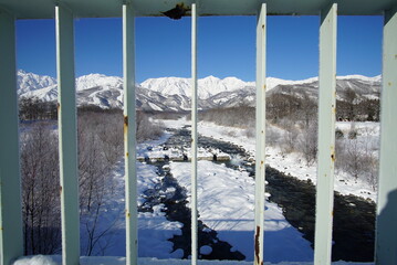Mountains covered by snow in Japanese alps, Hakuba, Japan 