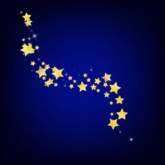 Gold Digital Stars Vector Blue Background. Light 
