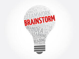 Brainstorm light bulb word cloud collage, concept background