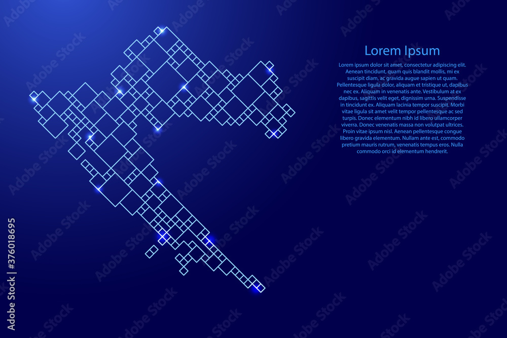Poster croatia map from blue pattern from a grid of squares of different sizes and glowing space stars. vec