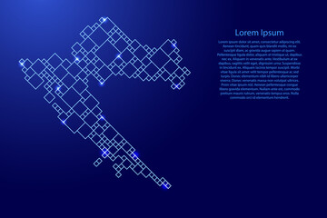 Croatia map from blue pattern from a grid of squares of different sizes and glowing space stars. Vector illustration.