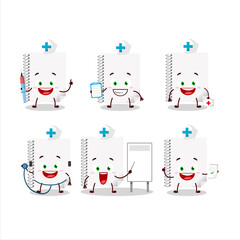 Doctor profession emoticon with spiral blank white notebooks cartoon character