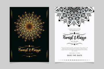 Luxury Wedding invitation template with mandala ornament