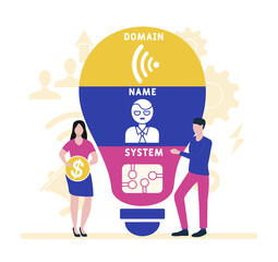 Flat design with people. DNS - Domain Name System. Platform. business concept background. Vector illustration for website banner, marketing materials, business presentation, online advertisin