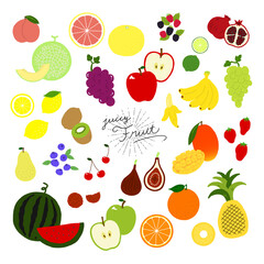 いろんなフルーツの手描きイラストアイコン fruit flat illustration vector icon