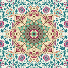 Ethnic pattern or medallion print in Indian style. Indian floral paisley medallion pattern. Ethnic Mandala ornament. Can be used for textile, greeting card. 