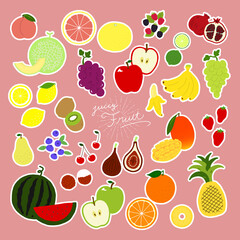 いろんなフルーツの手描きイラストアイコン fruit flat illustration vector icon