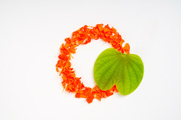 Happy Dussehra greeting card , green apta leaf and rice, Indian festival dussehra
