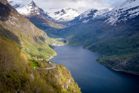 View on Geiranger Fjord in Norway. Landscape, nature, travel and tourism.