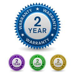 Colorful, Powerful 2 Year Warranty sign, badge, Seal isolated on white background.