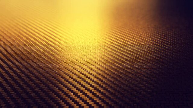 Realistic carbon gold fiber texture pattern background seamless motion loop. 3D animation