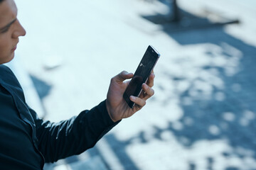 business man outdoors with telephone technology communication official