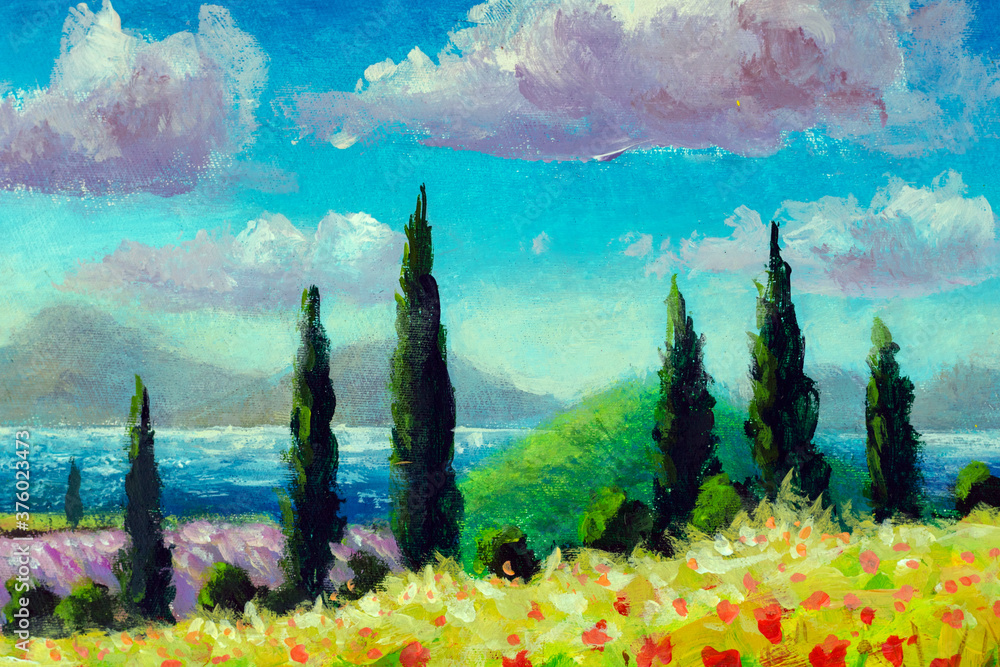 Wall mural Oil painting Scenic view of typical Tuscany landscape, Italy