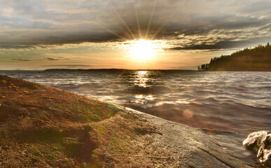 Sunset over the lake Näsijärvi in Tampere, Finland
