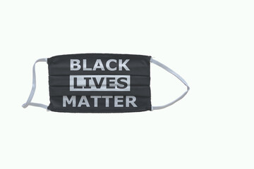 Black Lives Matter flag design Covid-19 pandemic  virus face mask  on a white background with copy space