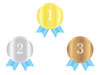 Gold, silver and bronze medals with ribbon. Vector illustration.
