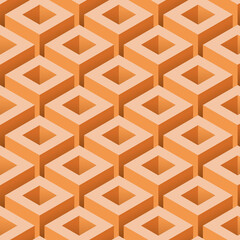 Abstract isometric 3d cube shape with seamless pattern background. Ideal for fabric design, wrapping paper print and website background. Orange cubes. Vector File