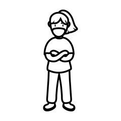 woman wearing medical mask for covid19 line style icon
