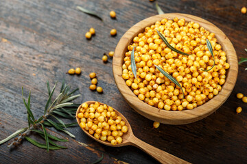 sea buckthorn on a wooden table