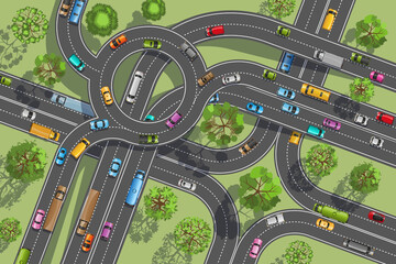 Roads and transport. Top view.
Intersections and overpasses. View from above.